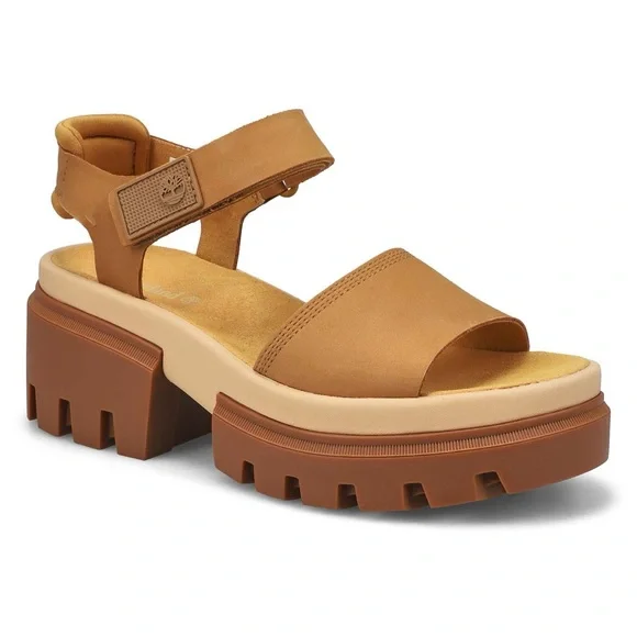 EUC Timberland Women's Everleigh Lug-Sole Block-Heel Tan Sandals Size 6.5 - Picture 2 of 6